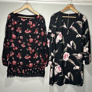 2 White House Black Market Black & Pink Long Sleeve Dresses Size 0